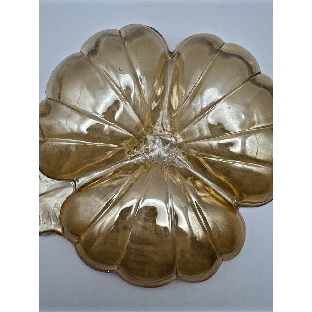 Vintage Jeanette Marigold Carnival Glass 3 Leaf Clover Shaped Candy‎ Dish Set 2